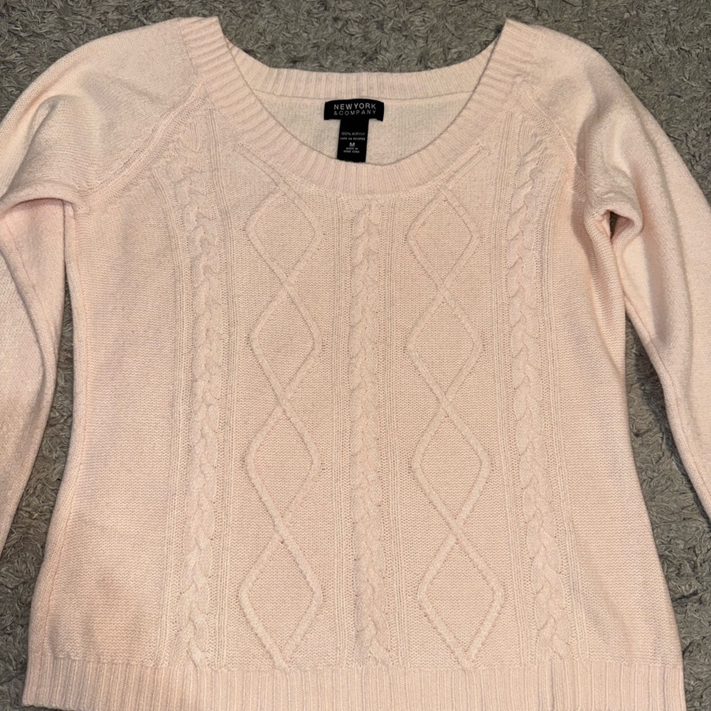New York & Company Light Pink Cable Knit Sweater